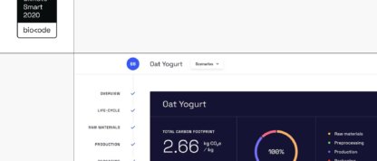 User interface of Biocode Impact and the Climate Smart product tag